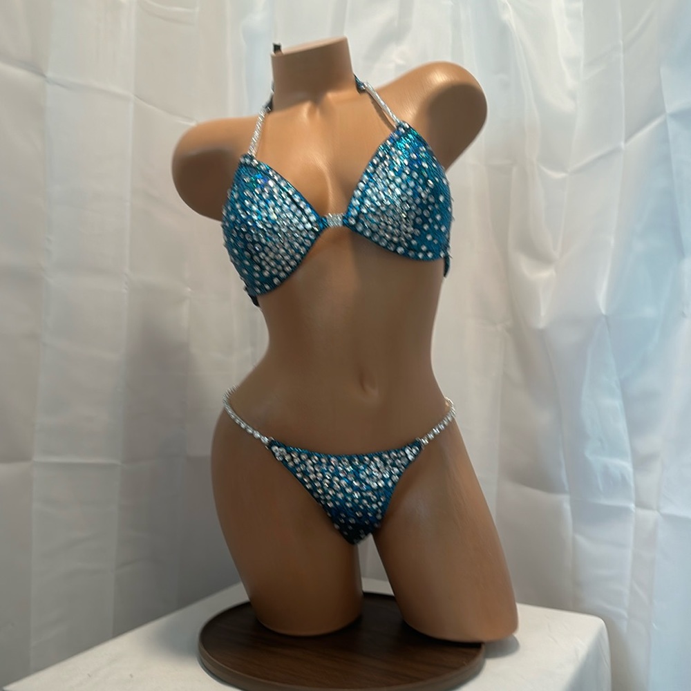Npc competition bikini suit, teal hologram, handmade new color34B small bottom